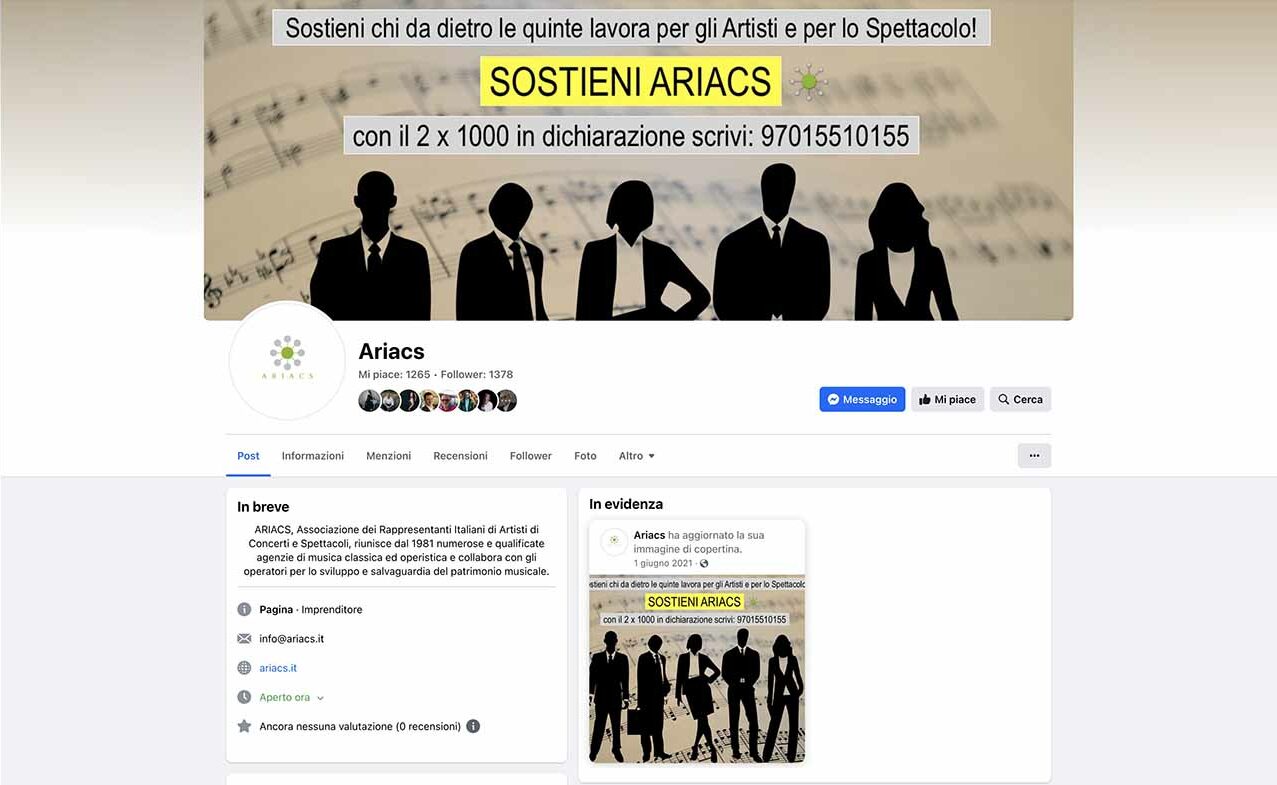 Ariacs - Associazione dei Rappresentati Italiani di Artisti di Concerti e Spettacoli - Pagina Facebook Ufficiale 1